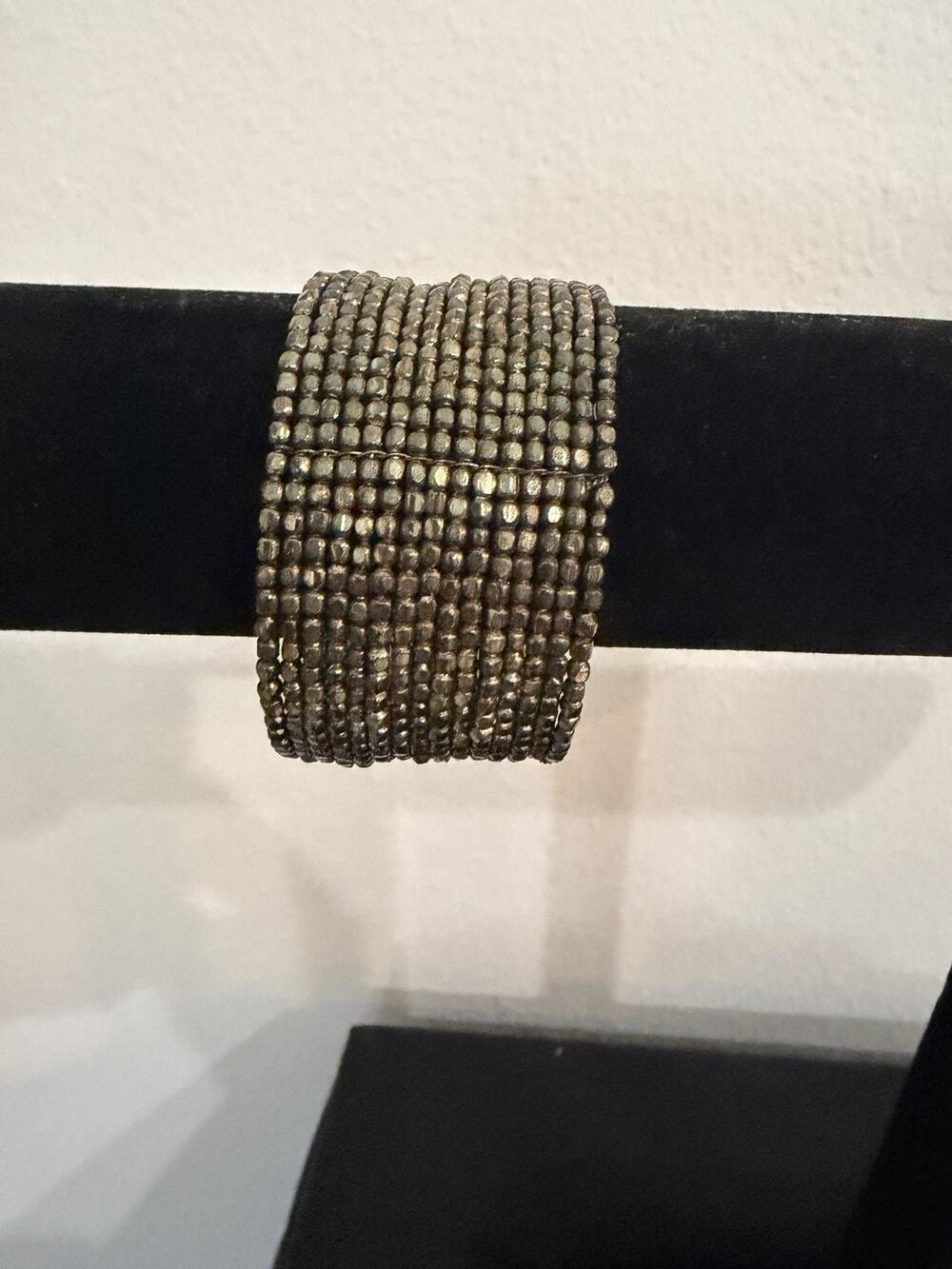 Vintage Cuff Flex Bronze Tone Beaded Wrap Bracelet Statement Bold